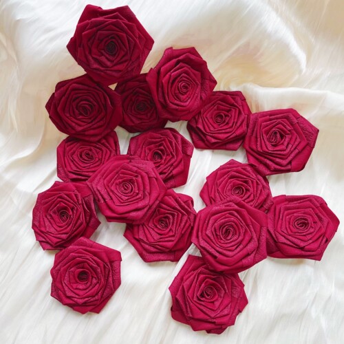 酒红布艺玫瑰花 痛包DIY装饰材料 二次元吧唧托配饰 谷子收藏展示