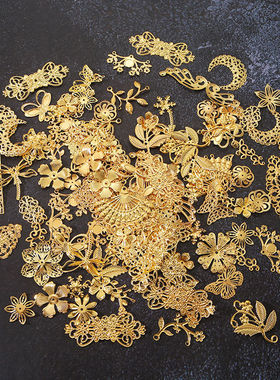 金属蝴蝶树叶花片手工步摇团扇发簪新娘古装古风发饰头饰滴胶花片