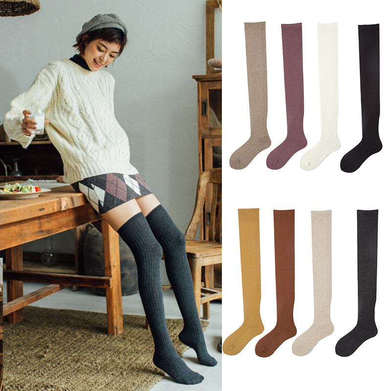 秋冬新款纯色时尚简约百搭复古宽抽条日系基础过膝长筒女士大腿袜,女士内衣/男士内衣/家居服,长筒袜,淘宝优惠券,粉丝福利购,淘宝优惠卷