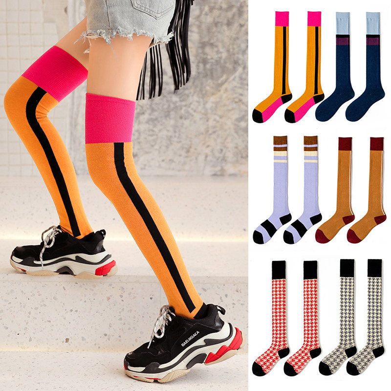 新款网红个性时尚街头潮流ins条纹拼色女显瘦过膝大腿长筒袜,女士内衣/男士内衣/家居服,长筒袜,淘宝优惠券,粉丝福利购,淘宝优惠卷