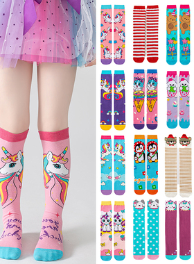 新品日系可爱卡通彩虹马动物兔鸟点条笑脸女童宝宝儿童长筒小腿袜