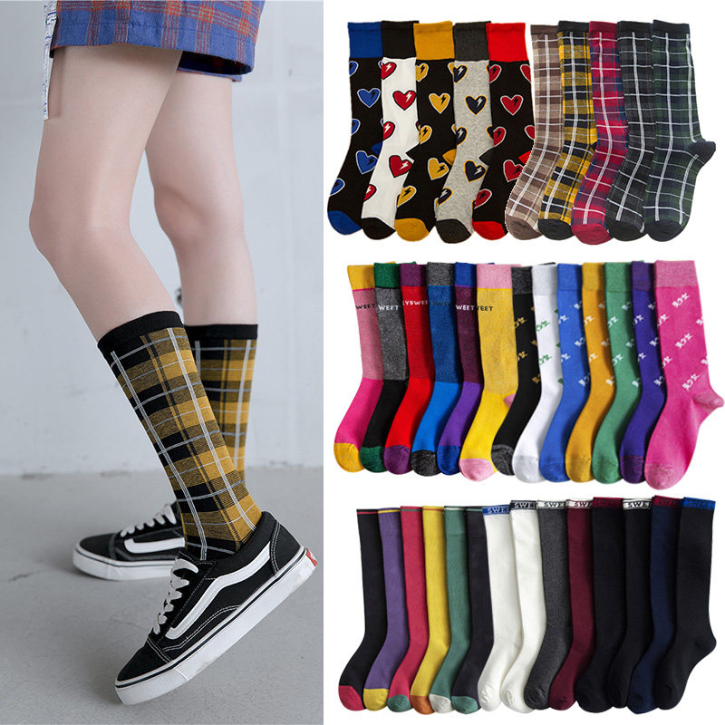 春夏清仓爱心格字母条纹时尚学院风个性日系百搭女士及膝小腿棉袜,女士内衣/男士内衣/家居服,长筒袜,淘宝优惠券,粉丝福利购,淘宝优惠卷