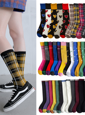 春夏清仓爱心格字母条纹时尚学院风个性日系百搭女士及膝小腿棉袜