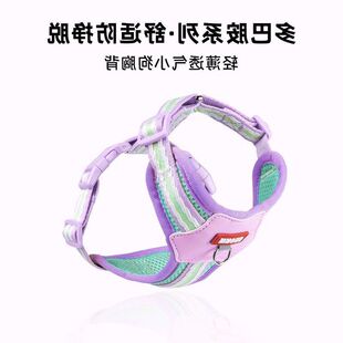 新款多巴胺小狗牵引绳轻便透气狗狗胸背撞色宠物胸背带工字外出夏