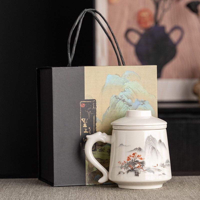 茶杯茶水分离陶瓷马克杯高档办公