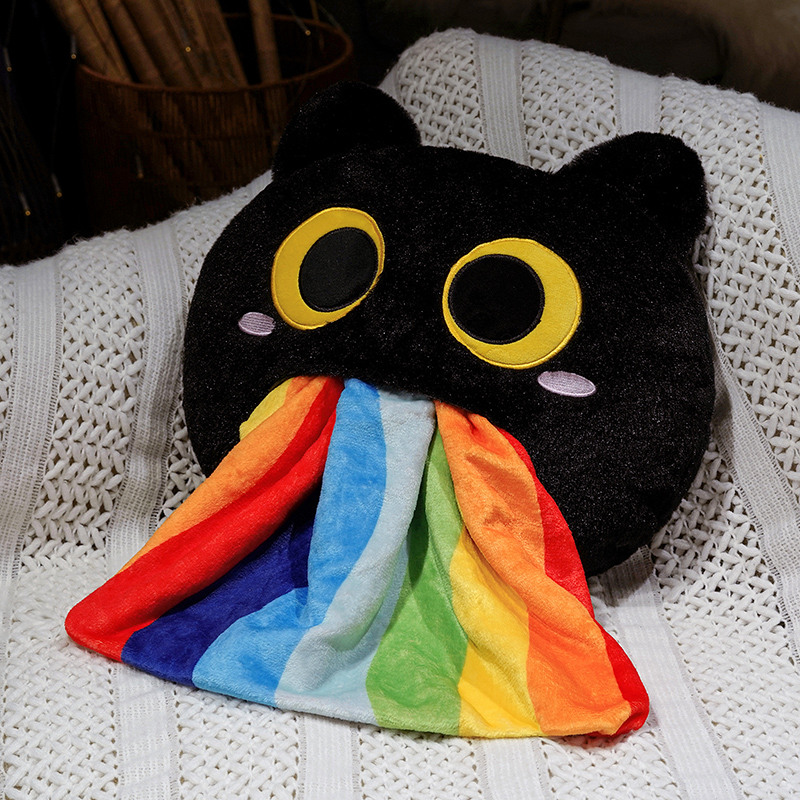 小黑猫抱枕暹罗猫珊瑚绒毛毯