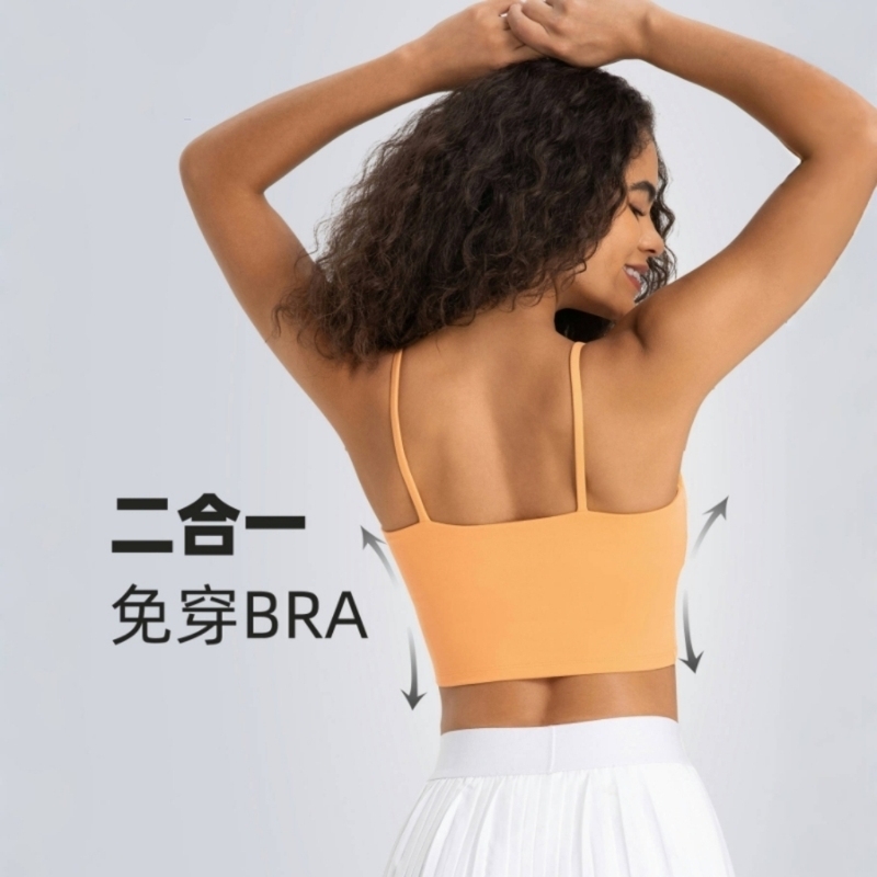 新款瑜伽上衣女运动内衣带胸垫细带美背健身背心吊带瑜伽服C5238