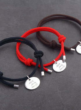 纯银复古编织本命年礼物红手绳