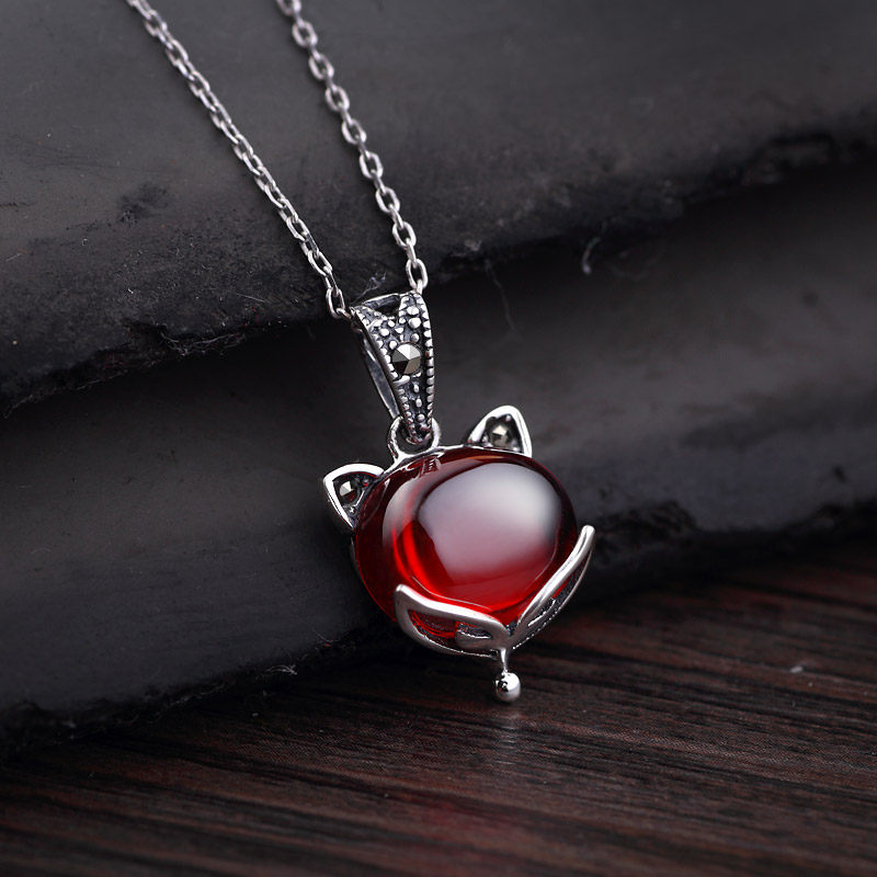 S925纯银 复古泰银 吊坠 女 锁骨 狐狸挂件 项链