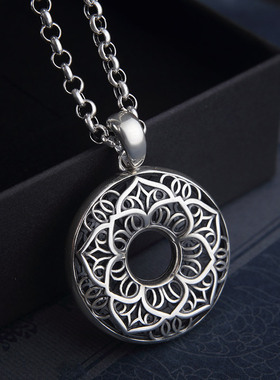 S925纯银复古泰银平安扣男女项链潮男吊坠高级礼物银饰品情侣链