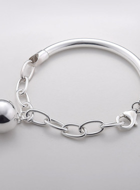 弯管圆球光面银饰品S925纯银气质