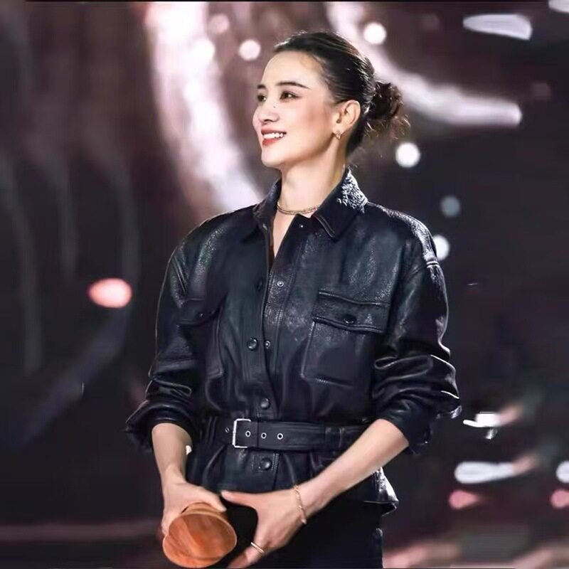 宋佳同款真皮皮衣外套女短款2025春新款时尚小个子收腰绵羊皮夹克