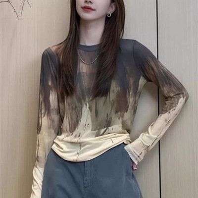 高级感渐变色扎染长袖T恤
