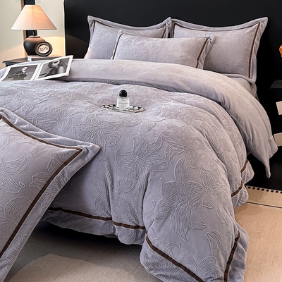 雕花牛奶绒床上四件套