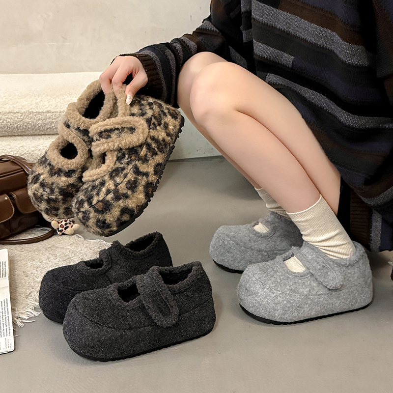 内增高配裙子加绒玛丽珍毛毛鞋女