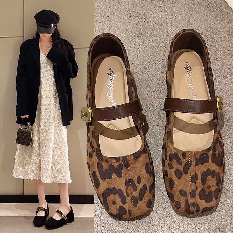 真皮玛丽珍气质单鞋舒适平底鞋