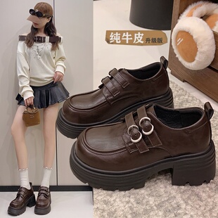 子黑色乐福鞋 真皮英伦风小皮鞋 百搭厚底女鞋 日系jk单鞋 女2026新款