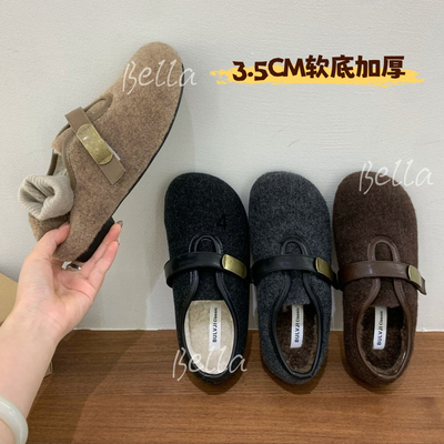 羊羔棉鞋平软底保暖玛丽珍豆豆鞋