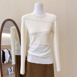 羊毛巨毛衣高级感秋冬片好看杏色打底针织衫细闪亮修身女上衣内搭