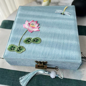 古典项链收纳盒双层大容量首饰盒玉镯饰品盒带锁古风刺绣首饰箱