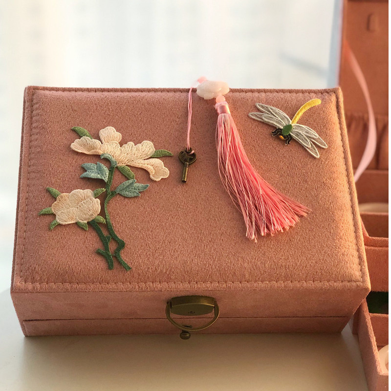 翡翠手镯盒珠宝饰品收纳盒带锁中国风复古首饰盒绒布礼盒项链散珠