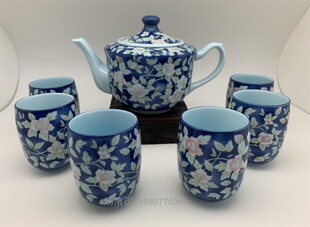 台湾建窑茶具正品陶瓷礼品茶具套装彩青大壶大杯八件日式杯组礼盒