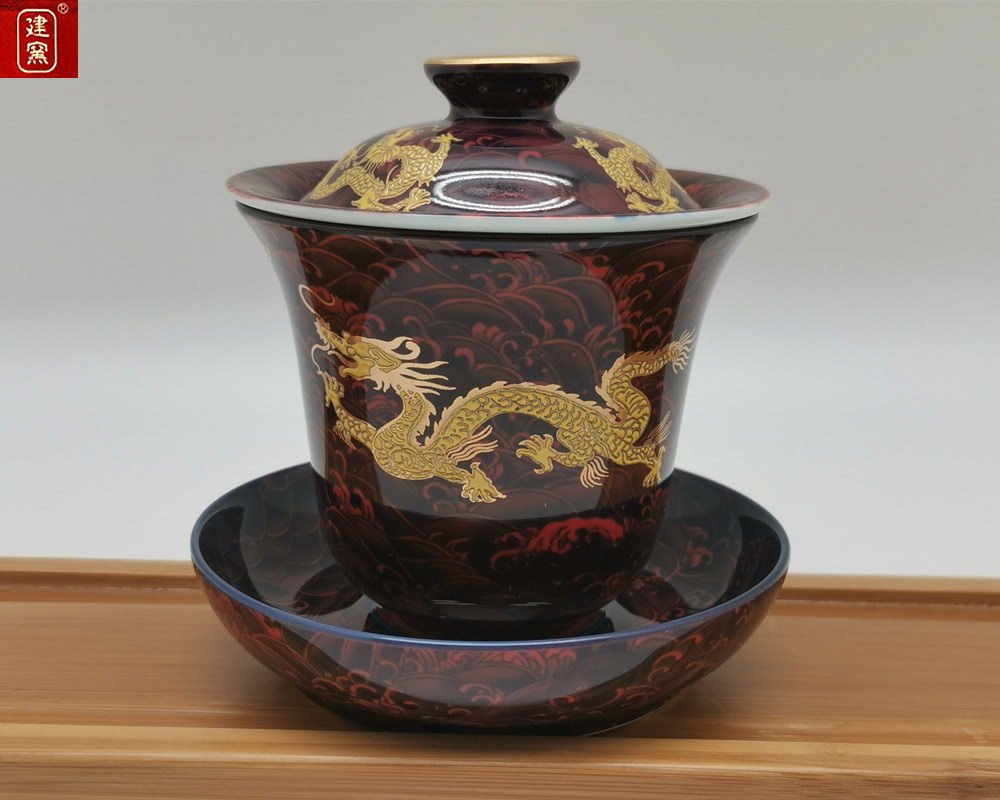 建窑盖碗陶瓷过滤茶杯单个茶碗