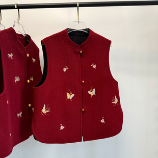 新中式国风红色双面绵羊毛马甲时髦洋气女2026新今年流行爆超好看