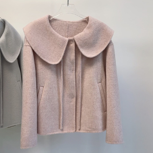 超好看短款粉色大衣女双面羊毛高级感富家千金外套小个子今年流行