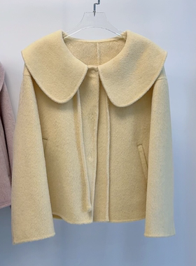 高端双面100绵羊毛大衣女短款2025年新款小个子娃娃领富家千金感