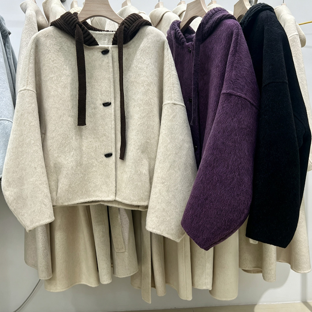 秋冬双面10羊绒蝙蝠袖短款外套