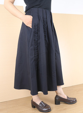 木耳花边半身裙女秋季2025新款高腰a字裙中长款显瘦休闲百褶裙子