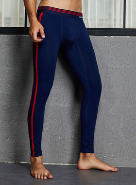 SEOBEAN男士秋裤 弹力棉薄款侧拼条明筋U凸低腰打底裤衬裤 80402