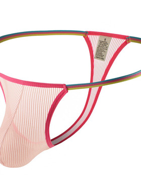 男士内裤 弹性涤纶间条透明薄纱细筋性感低腰丁字裤男T裤 VS-E640