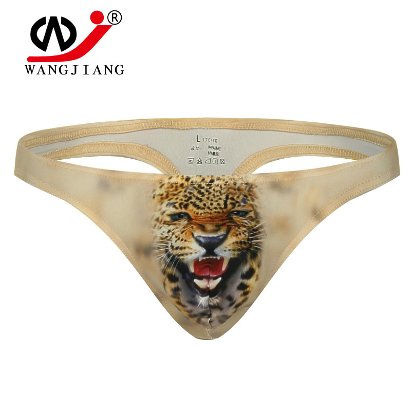 网将男士内裤 弹性涤纶丝滑头像印花暗筋性感低腰丁字裤 1034-dk