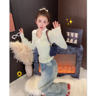 莱赛尔羊毛撞色拼接V领上衣RSRX5128 ALL FOR