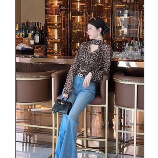 天丝系带领豹纹上衣RSYS6113 ALL FOR