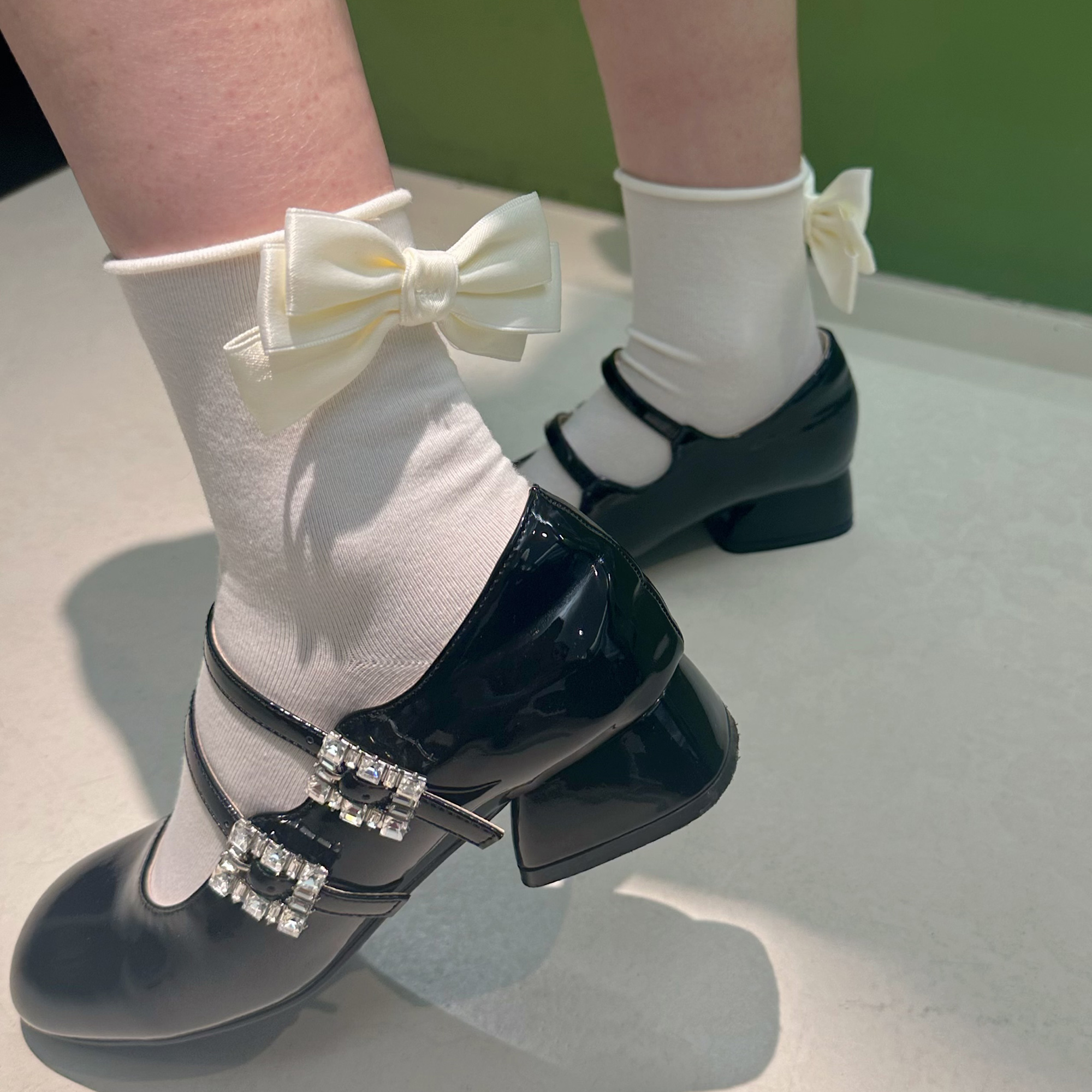 夏季新款法式小众设计感卷边棉袜后跟涤棉大蝴蝶结甜美少女风短袜