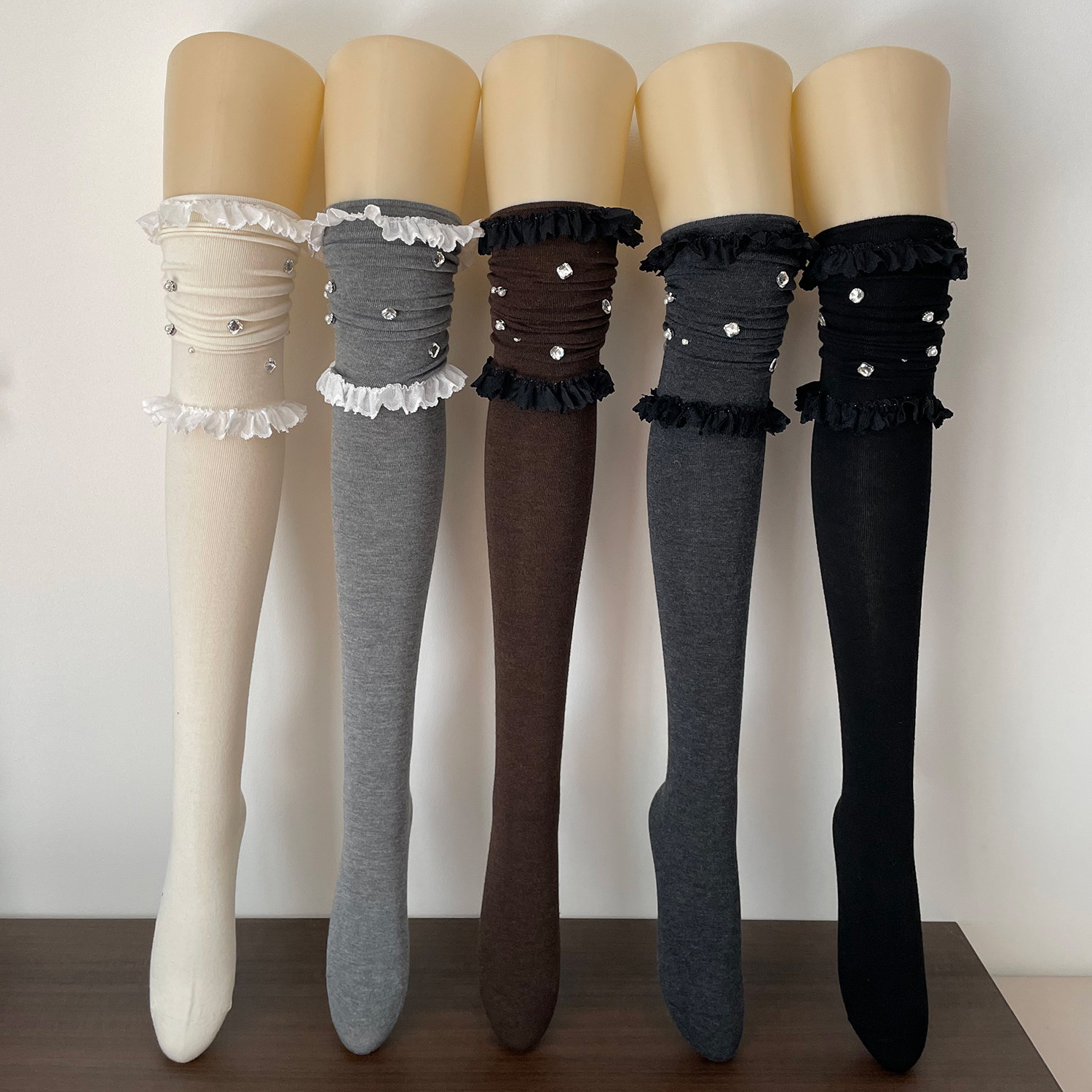 甜美荷叶边长筒袜女羊毛过膝显瘦烫钻百搭堆堆袜灰色过膝袜设计袜,女士内衣/男士内衣/家居服,长筒袜,淘宝优惠券,粉丝福利购,淘宝优惠卷