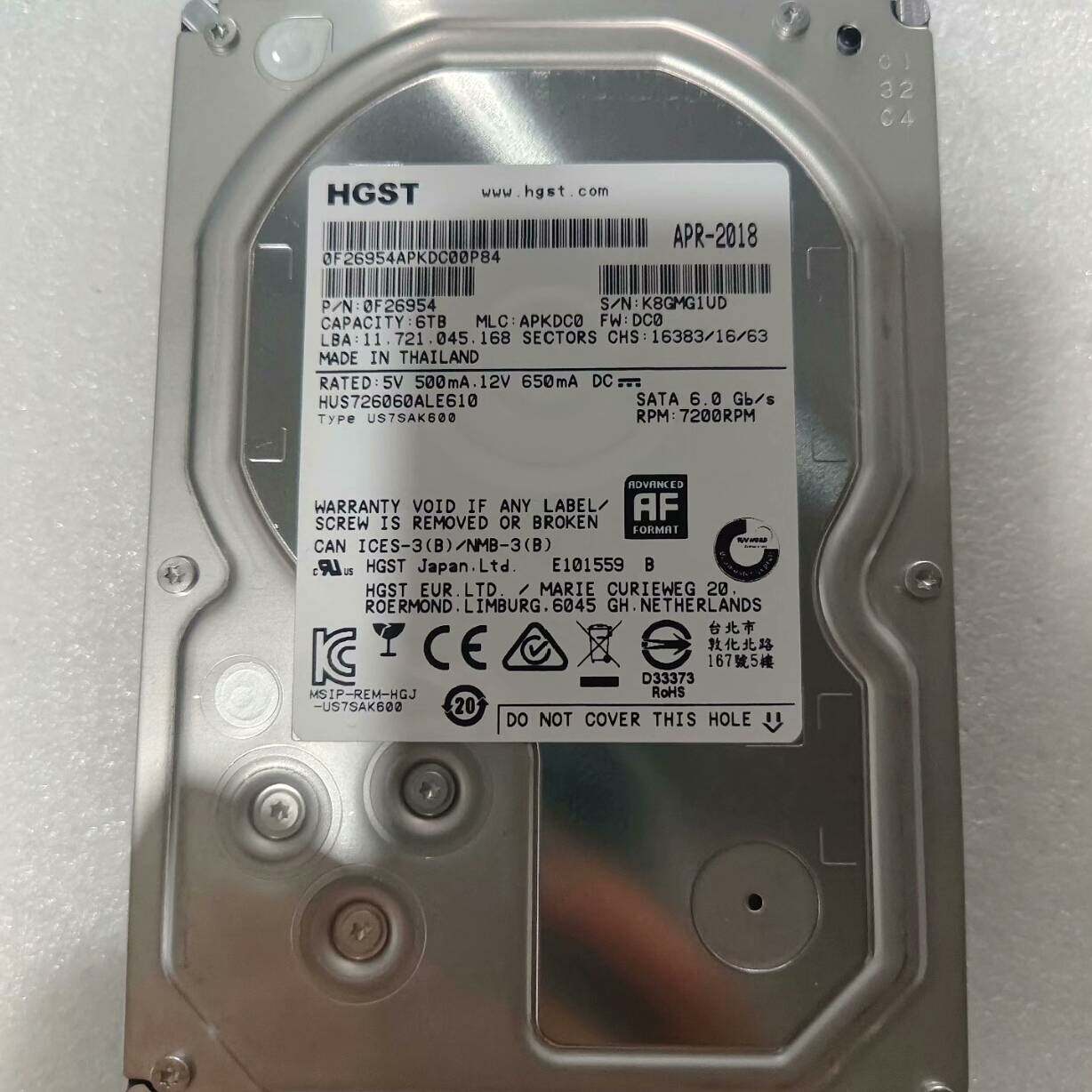 可维修6T SATA硬盘 02311DYQ/HGST企业级 H