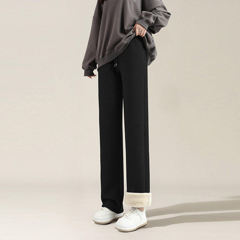 棉裤女秋冬季外穿加绒加厚加长高个子阔腿裤2024新款羊羔绒卫裤子