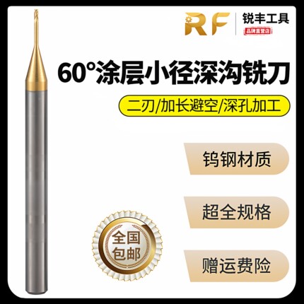 0.1-3.0锐丰60度钨钢硬质合金加长2刃微小径避空涂层钢用深沟铣刀