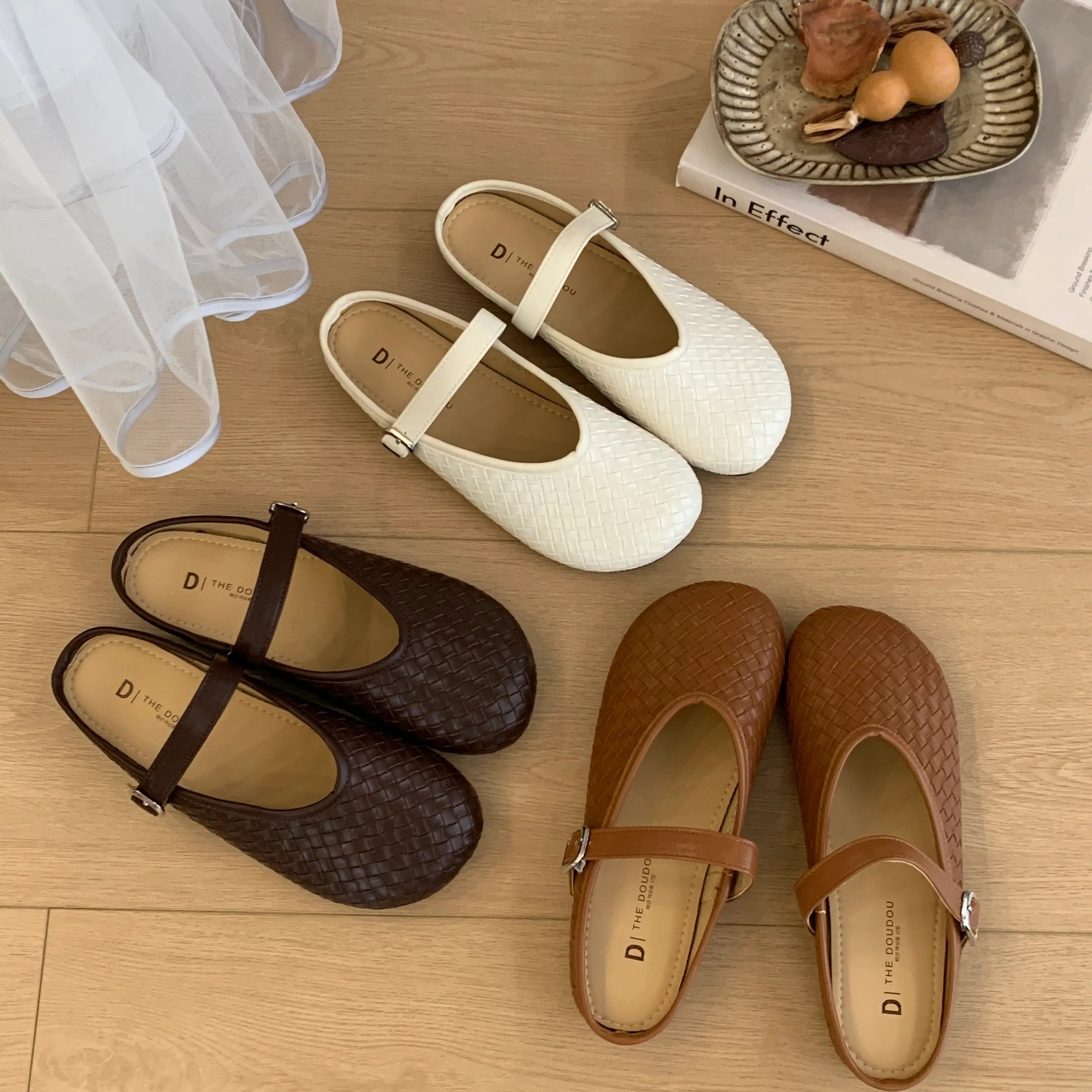 编织包头半拖鞋女平底百搭懒人一脚蹬穆勒鞋春夏凉拖真皮后空单鞋,女鞋,包头拖,淘宝优惠券,粉丝福利购,淘宝优惠卷