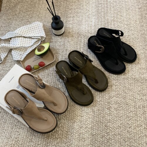 韩版皮带搭扣人字拖女鞋夏真皮