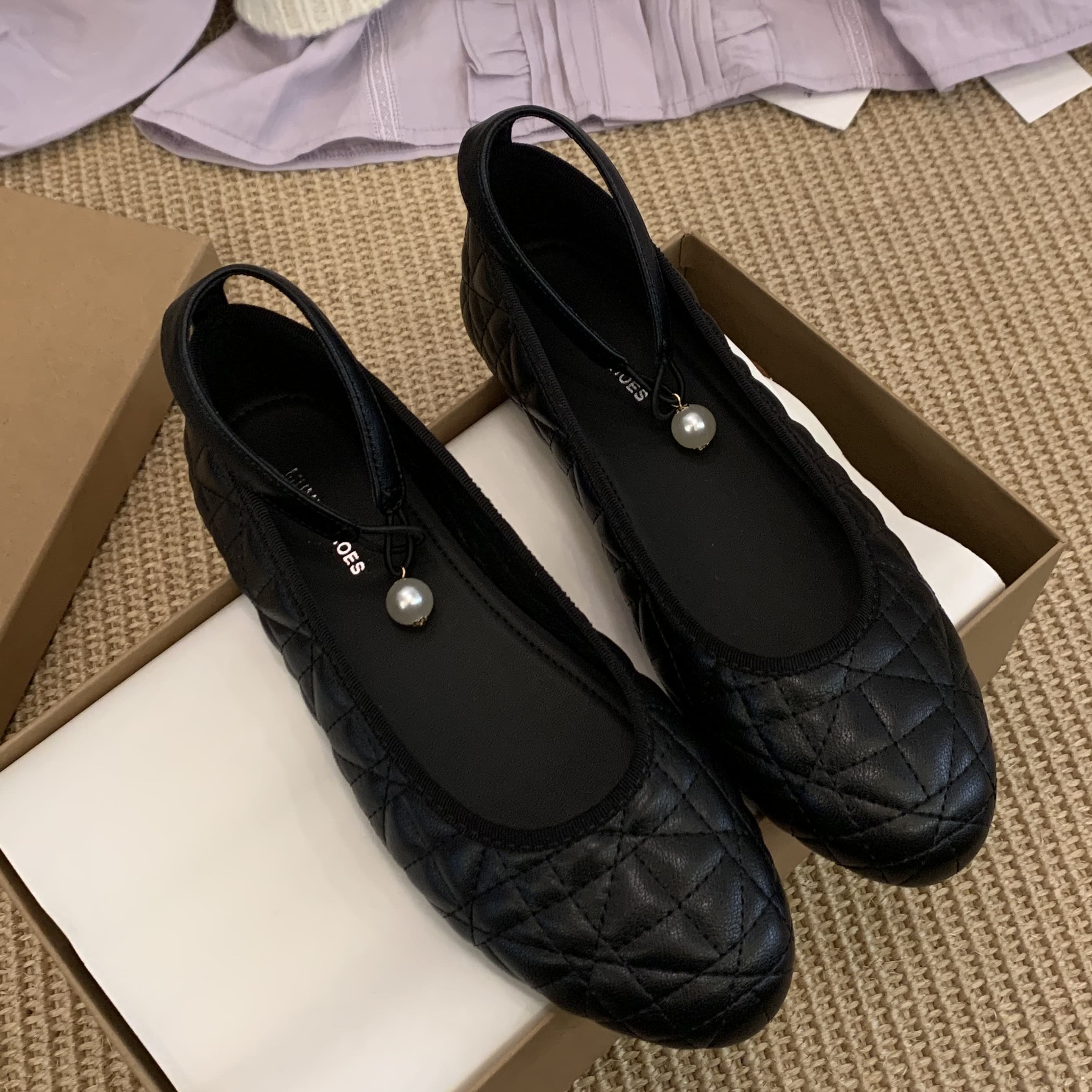 法式复古风菱格纹珍珠玛丽珍鞋女平底黑色浅口单鞋脚腕扣带真皮鞋,女鞋,浅口单鞋,淘宝优惠券,粉丝福利购,淘宝优惠卷