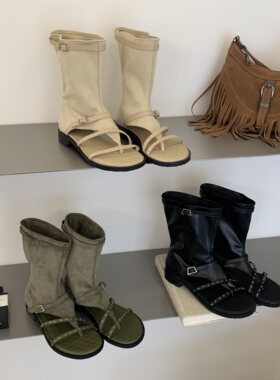韩版铆钉皮带扣夹趾时装凉靴