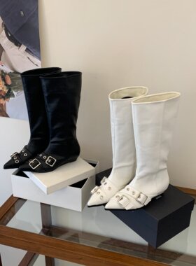 韩版尖头真皮靴高筒靴女冬季