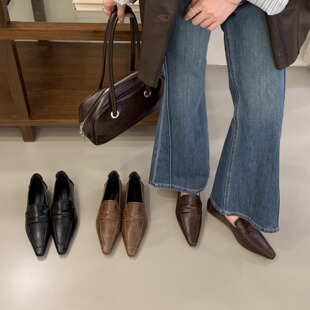 2025春季新款单鞋女时尚一脚蹬乐福鞋小皮鞋百搭尖头四季鞋低帮鞋