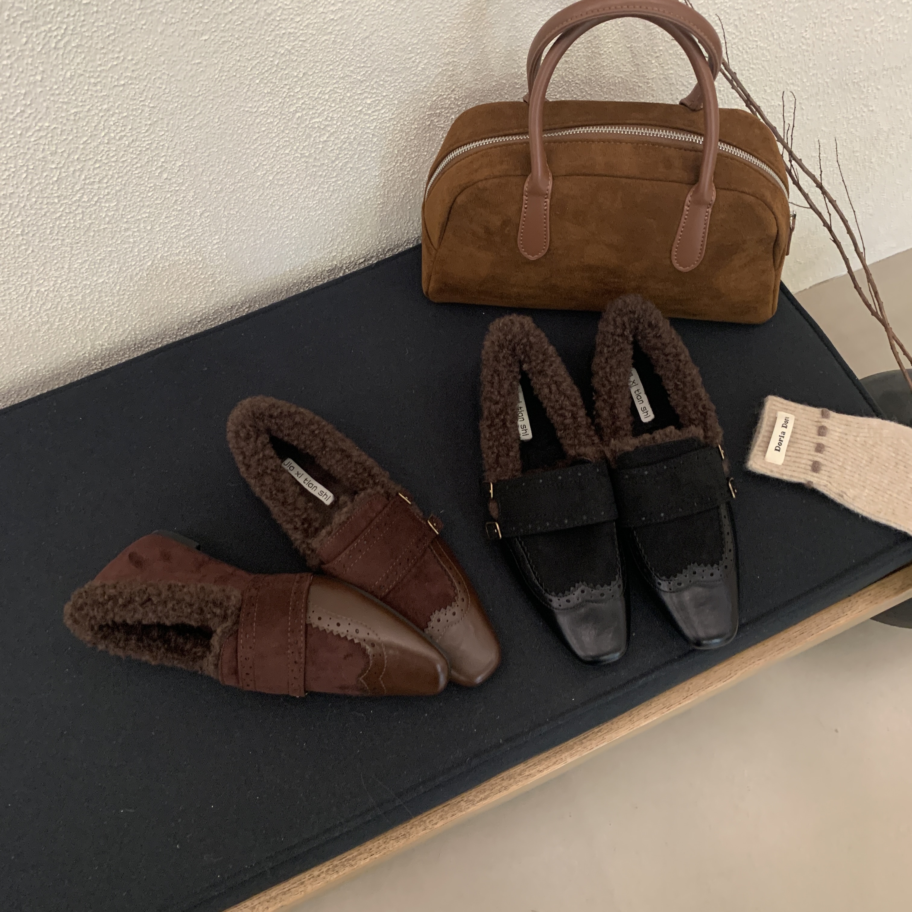 加绒内增高乐福鞋女一脚蹬秋冬