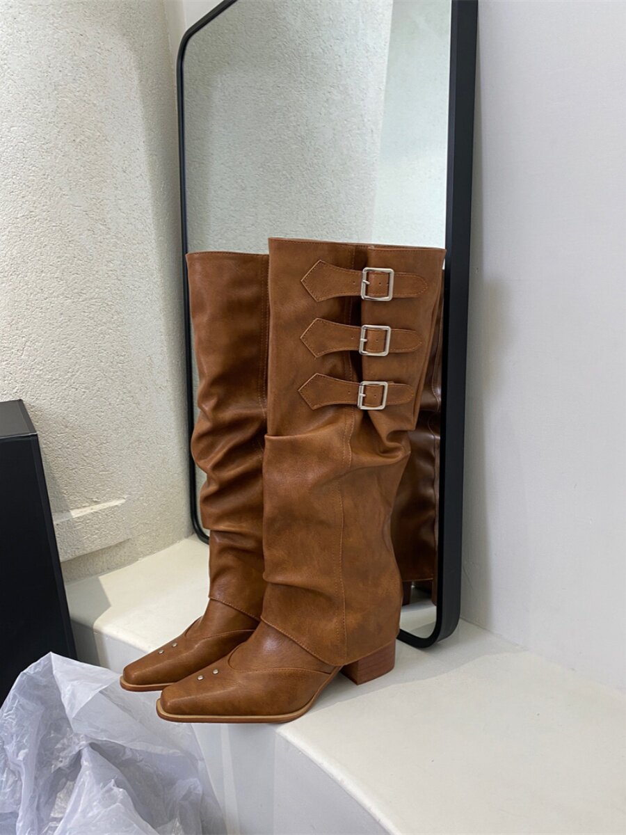 브리티쉬 스퀘어토 굴뚝부츠 투웨어 숏부츠 OR 롱부츠 소매 바지다리 패션부츠 두꺼운 미드힐 패션나이트부츠